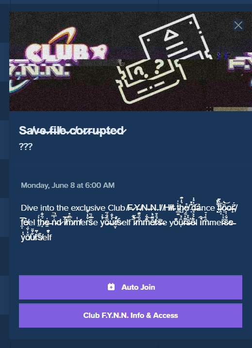 dayytrack's tweet photo. LIVE @ CLUB F.Y.N.N Come join the party here as there is on last notice from the UltraVox Servers yet to come!

Make sure to to join a 7AM EST!

https://t.co/zEKYR6eA4u
#Furality #clubfynn
https://t.co/xcLs1shZ6U
<3 https://t.co/XI9W3tf7f3