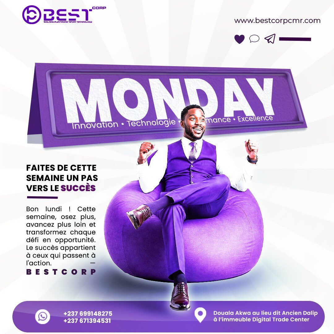 BESTCORP_CMR's tweet photo. -MONDAY MOTIVATION-

Tu n'as pas besoin d'être parfait pour avancer…
Tu as juste besoin de commencer &amp; être constant dans tes actions 🔥

ALL ABOUT BEST-CORP
🌐 https://t.co/sHbNn6XxUG

HAVE A PRODUCTIVE WEEK GUYS ✨

#InTheHeartOfInnovation https://t.co/JUo1wYq8Qp