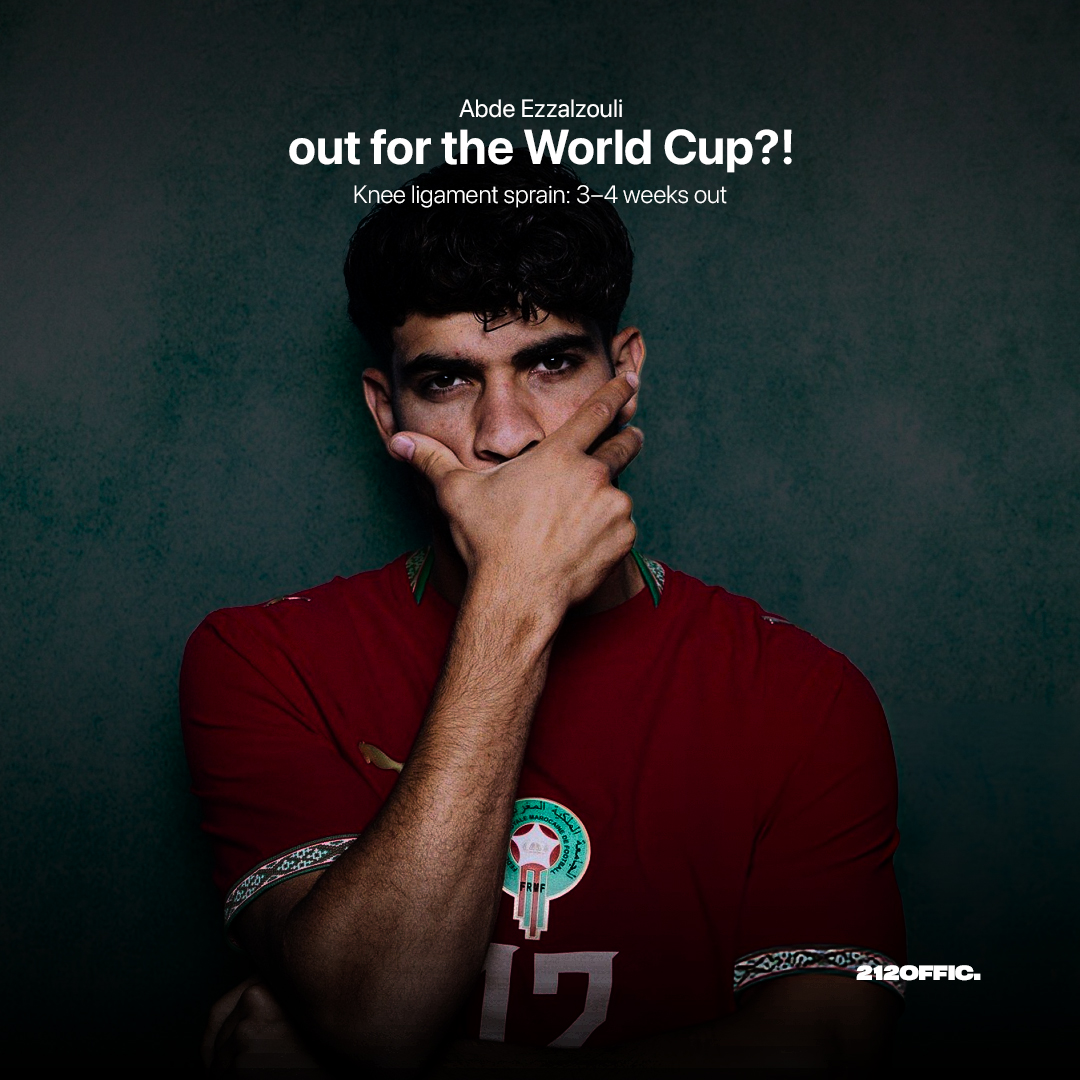 212Offic's tweet photo. 🚨🚨🚨 BREAKING:

Abde Ezzalzouli is expected to be OUT for 3–4 weeks due to a knee ligament sprain suffered against Norway. 😭🇲🇦

Missing the World Cup opener against Brazil is a massive heartbreak for the team. Wishing you a swift recovery, Abde. The nation is with you! 💔🦅 https://t.co/DSdZbxYNlp
