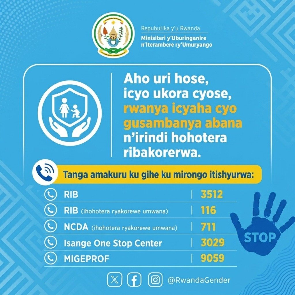 RwandaGender's tweet photo. Tekereza ko umwana ushobora gusambanywa cyangwa wasambanyijwe ari umwana wawe, umuvandimwe wawe, inshuti yawe,...... Twese hamwe turwanye icyaha cyo gusambanya abana, dutange amakuru ku gihe kugira ngo ababikora bose bahanwe. https://t.co/Sd2eX4sK2E