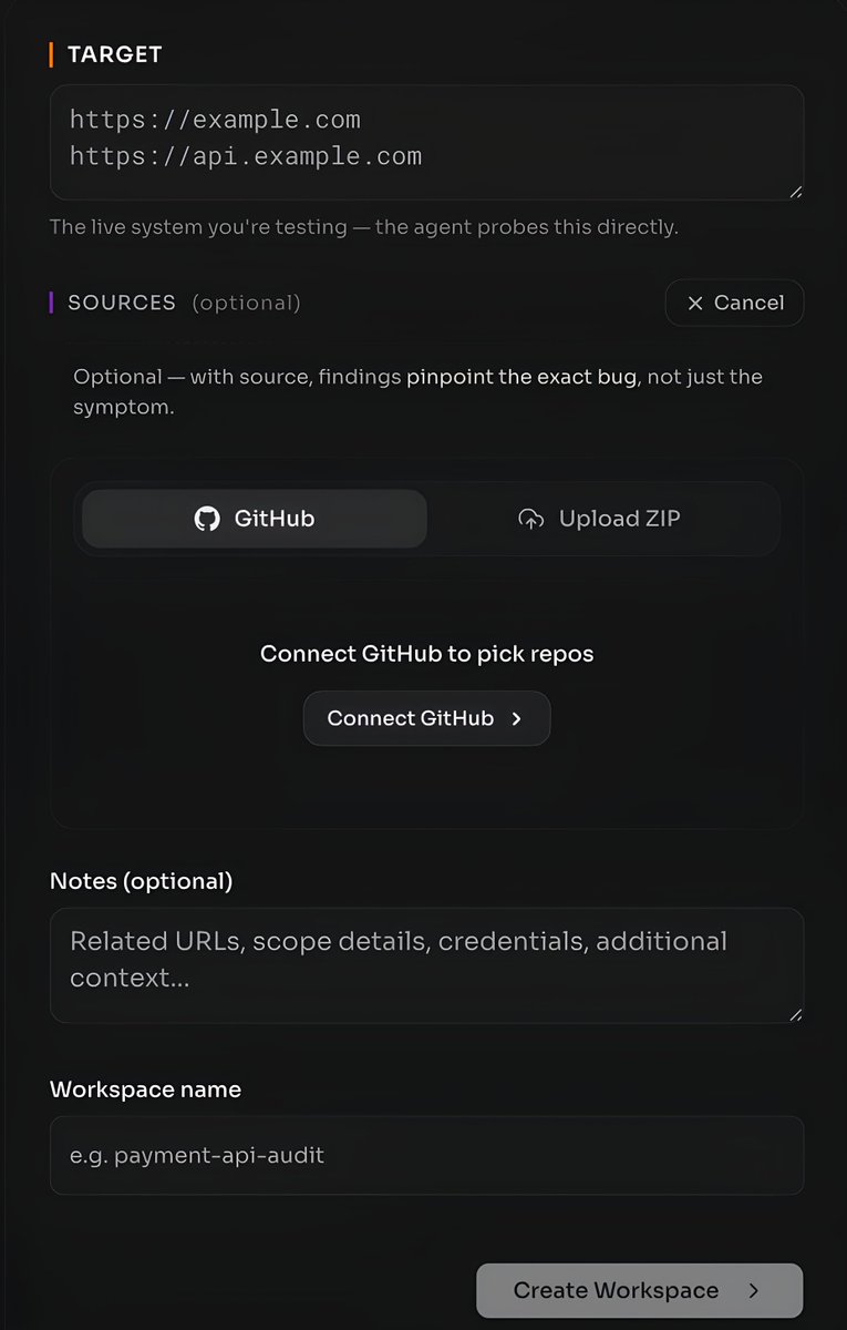 hakiraio's tweet photo. New in Hakira AI ✨

Add your source code as a Source
Point the agent at your live URL
Get findings tied to the exact line of code

https://t.co/DWmtgvQ2N0 https://t.co/PNAnUa7Eyc