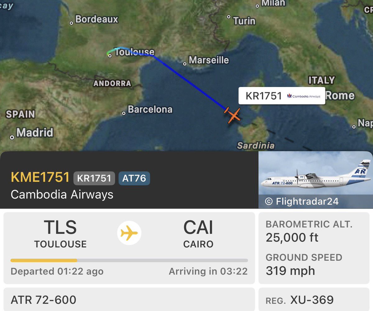 NikPhillips666's tweet photo. On delivery to Cambodia Airways is ATR 72-600, XU-369, from Toulouse https://t.co/JwJq2U8TJE