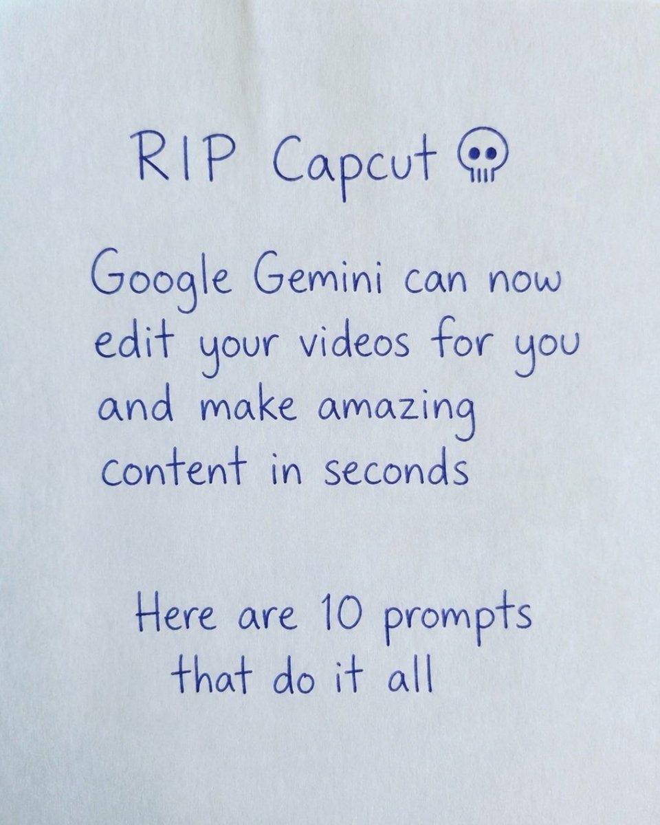 aitrendz_xyz's tweet photo. THIS IS INSAAAAANE! 🤯

Google Gemini can now edit your videos and create amazing content better than CapCut in seconds

Use these prompts right now👇 https://t.co/m8l7mToKFS