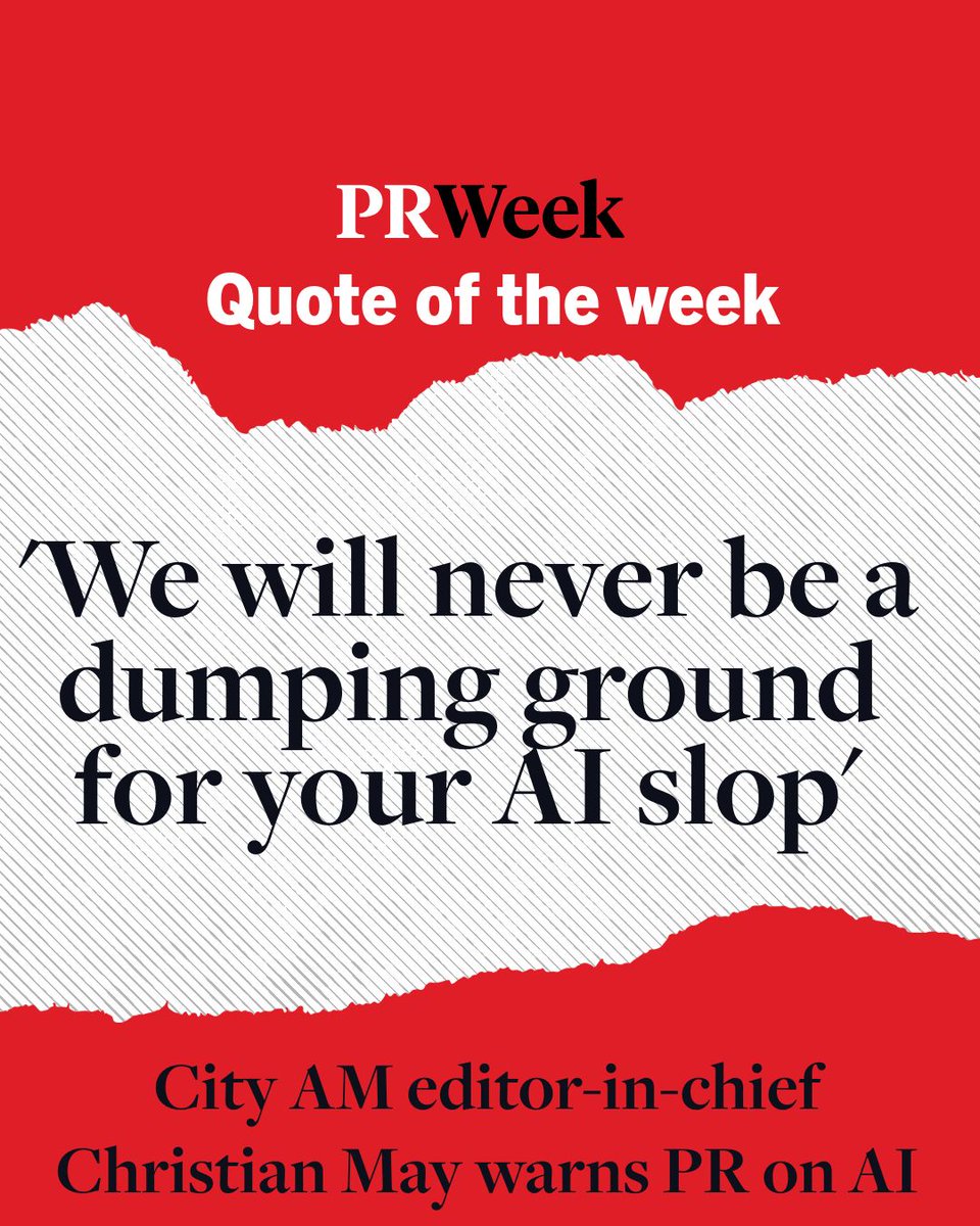 prweekuknews's tweet photo. City AM editor-in-chief slams ‘AI slop’ PR pitches  https://t.co/Hi1KnKEC7b https://t.co/cS0cmzaDiL