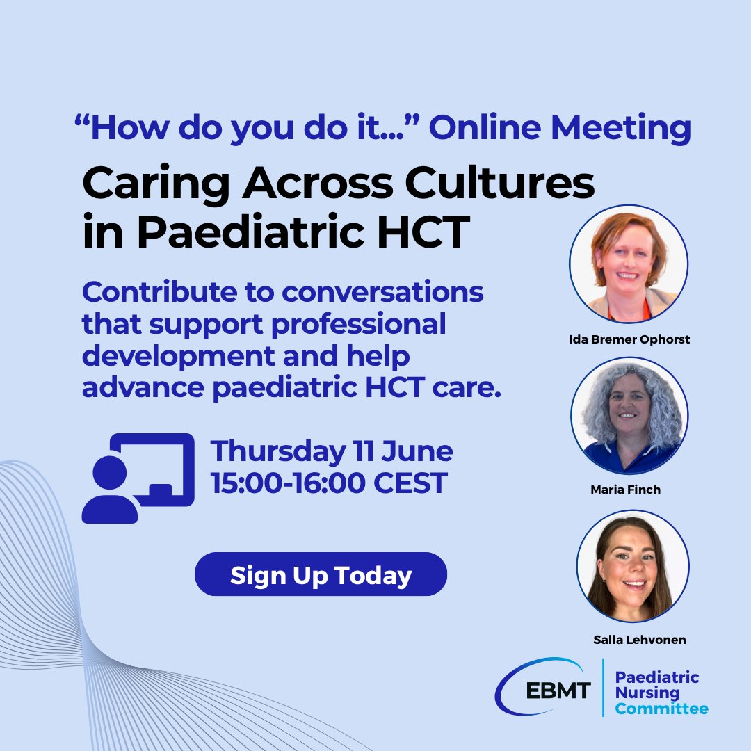 TheEBMT_Nurses's tweet photo. 📣 Join us for this week's free Online Meeting themed Caring Across Cultures in Paediatric #HCT for open discussion and real-world experience exchange. 💬

We hope to see you on Thursday! ➡️ https://t.co/KWyfc7Dimi 

#pediatricnursing #HCT #patientcare #nurseseducation https://t.co/hF6Hz7F3EN