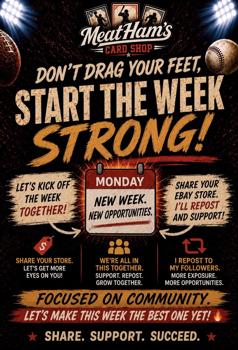 Gbpoker0710's tweet photo. 🚨 MONDAY STORE THREAD 🚨

Drop your eBay store below 👇

I’ll be checking out stores, reposting listings, and helping spread some traffic throughout the hobby.

Follow, repost, and support fellow sellers.

My eBay store: https://t.co/mVh6vQ3PQ0 https://t.co/H4pSD6TCEI
