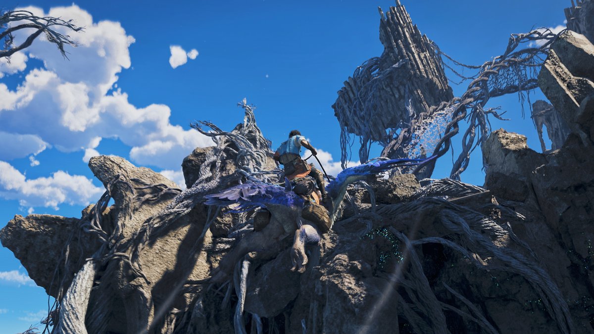 ESMonsterHunter's tweet photo. Elévate hacia el Nido Celestial, un nuevo entorno al que podrás acceder en Monster Hunter Wilds: Ascendance. Aprovecha las corrientes ascendentes a lomos de tu Seikret mientras descubres lo que te espera en sus ruinas flotantes e islas. #MHWilds #Ascendance https://t.co/fHLsLjOxoO