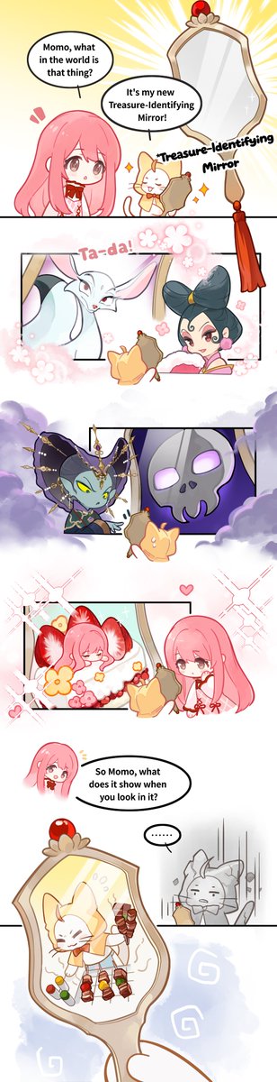 ShiningNikki_SN's tweet photo. ✨Storm Over Zhaoge✨
"Let me try out the newly acquired Treasure-Identifying Mirror!"
"Wow, Nikki really is the most wonderful little strawberry shortcake ever…"
"Then what does it show when you look into it, Momo?"
"…"
Oh, it's a barbecue stall… Chef… Momo… Ah…

⭐ Momo's notice: the [Storm Over Zhaoge] version is now live!

>>>Download Game: https://t.co/cdllzGS8rJ

#ShiningNikki #Papergames