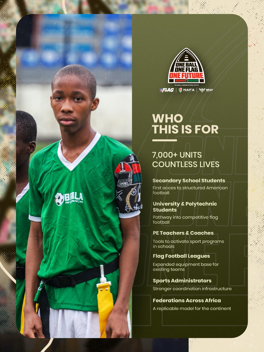 nafa_ng's tweet photo. The greatest impact starts with a simple decision: see a problem and become part of the solution. That’s what One Ball. One Flag. One Future is all about.  More than a campaign, it’s a commitment to building opportunities for the next generation through flag football. https://t.co/lFXXcmV3YC