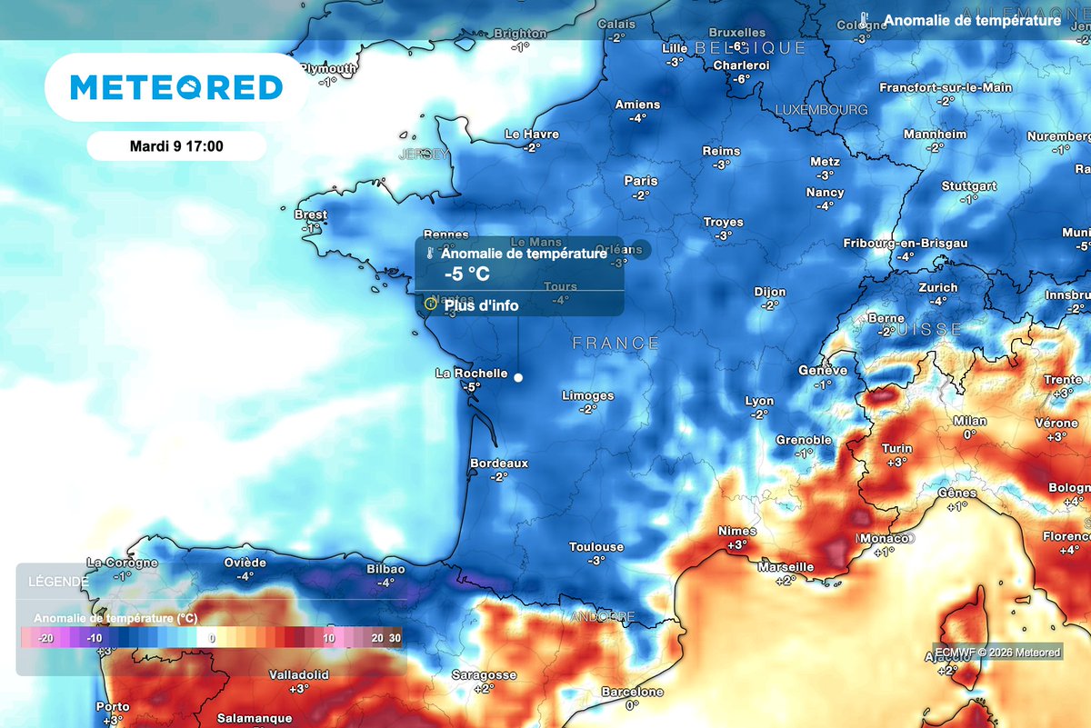 MeteoredFR's tweet photo. Météo : arrivée imminente d'air d'origine #polaire sur la France. Les températures vont dégringoler à partir de demain 📉

Les prévisions 👉 Marc Hay
https://t.co/0mpagfQpd6 https://t.co/Daq761QQY8