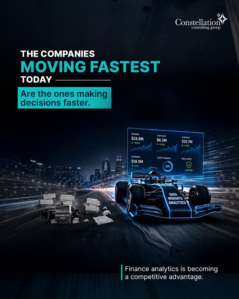 CgConstellation's tweet photo. Finance is no longer about reporting the past - it's about shaping the future. Data analytics and BI empower smarter, faster decisions.

At CCG, we turn finance data into actionable insights.

#Financetransformation #Dataanalytics #CFO #Digitaltransformation #Businessstrategy https://t.co/KPi8aSP3lr