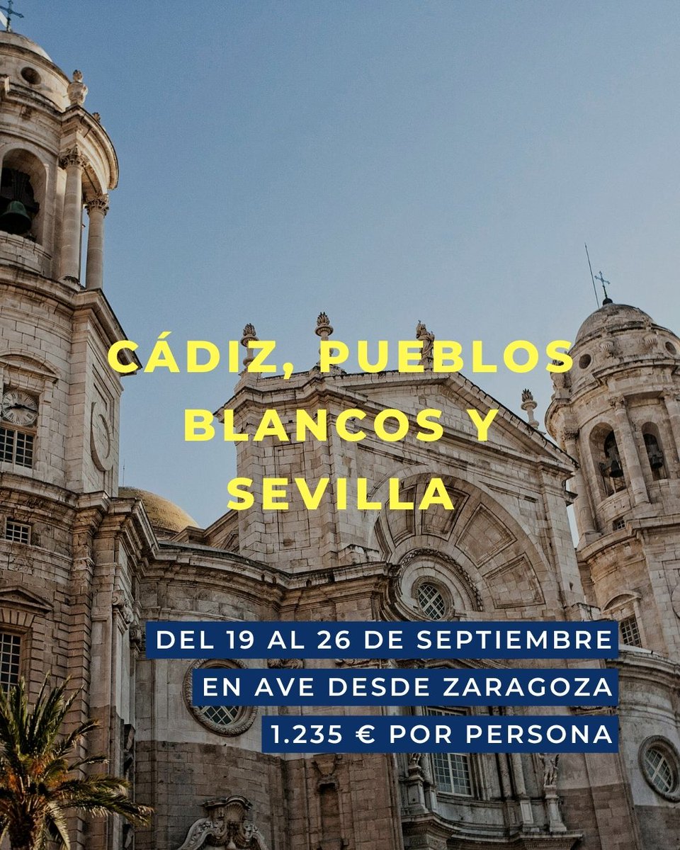 ViajesIncaLogro's tweet photo. ✨ Andalucía en San Mateo ✨

Del 19 al 26 de septiembre, ponemos rumbo a Cádiz, los Pueblos Blancos y Sevilla para disfrutar de un viaje lleno de historia, belleza y tradición.

☀️ Una forma diferente de aprovechar la semana de San Mateo.

#viajesincavisalogroño #andalucía https://t.co/JsbJugEhCv