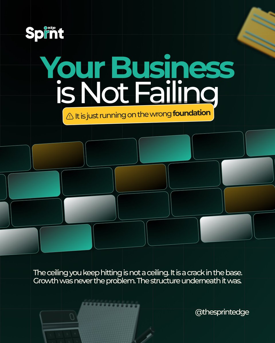 thesprintedge's tweet photo. Your business is not failing, it is just built on the wrong foundation. The structure was never set up for growth. And until that changes, the ceiling stays the same. 

#BusinessGrowth #SME
#SprintEdge https://t.co/wKZ38FygVJ