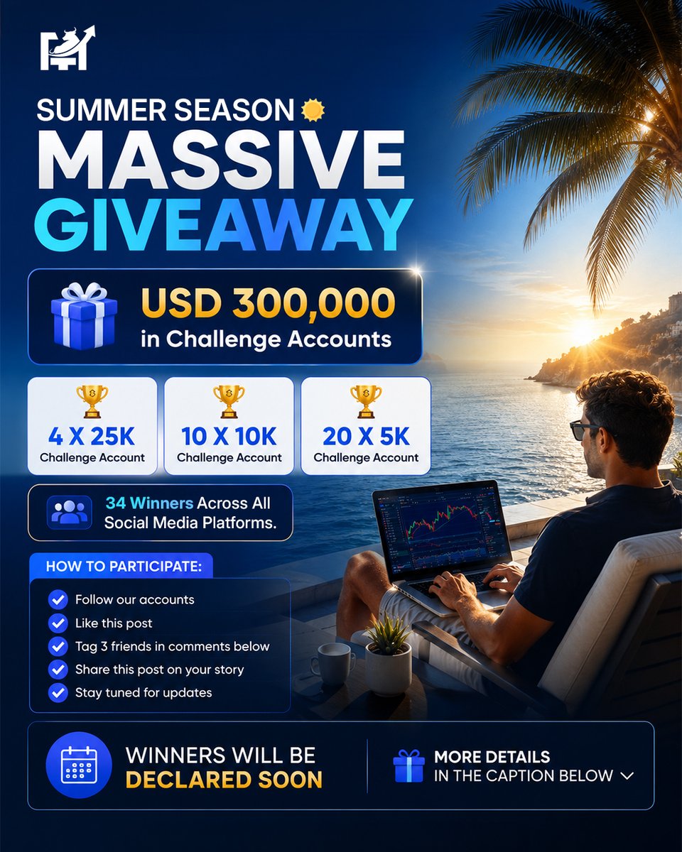 fundingurtrades's tweet photo. How to enter 300,000 USD Giveaway 👇

• Follow @fundingurtrades
• Tag 3 friends in comments
• Respost
• ⁠Join FYT Discord: https://t.co/xHR0slUsJf
And drop screenshots

Winners will be announced on Discord 🏆

#FYT #summergiveaway #GiveawayTime #forexgiveaway https://t.co/r8bcS4oDB5