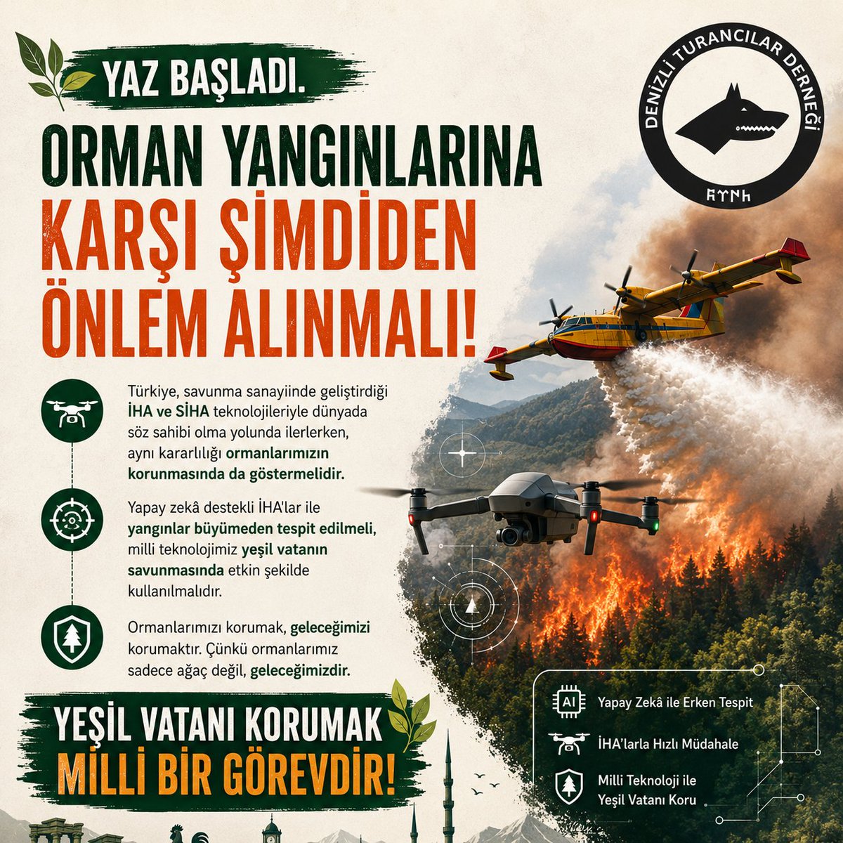 detuder20's tweet photo. Türkiye, savunma sanayiinde geliştirdiği İHA ve SİHA teknolojileriyle dünyada söz sahibi olma yolunda ilerlerken, aynı kararlılığı ormanlarımızın korunmasında da göstermelidir. Yapay zeka destekli İHA'lar ile yangınlar büyümeden tespit edilmeli,⬇️⬇️⬇️ https://t.co/PK75EAjYW1