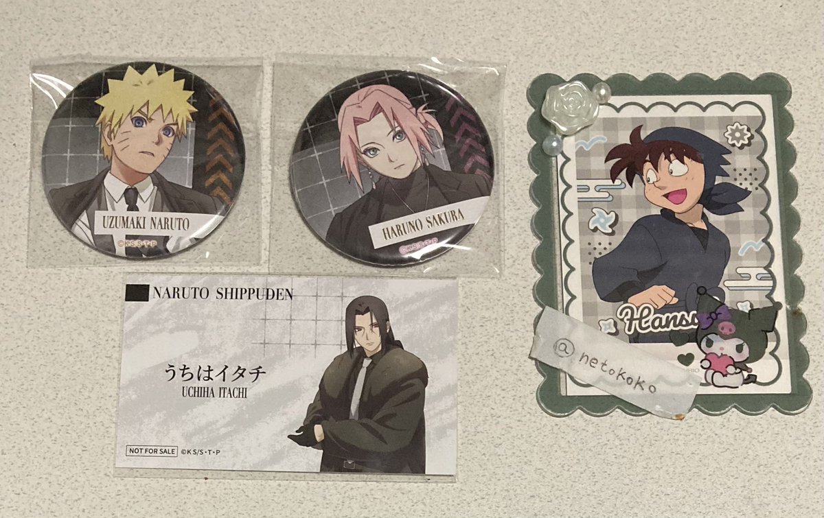 netokoko's tweet photo. 【交換・譲渡】NARUTO 疾風伝　Rebel Formal キャラバッジコレクション　フォーマル　名刺風シート

譲→ナルト、サクラ、イタチ
求→同種シカマル、定価＋送料

特典は出来れば缶バッジと併せてでの交換希望。お声がけが重なる場合は纏めて又は推しの方優先。

※初回の方プロカ必要 https://t.co/Ctxm4CHS2U