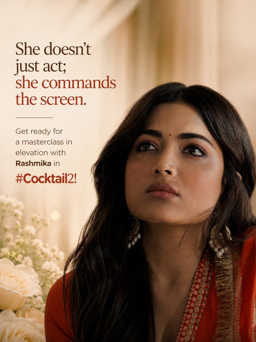 MandannaRash's tweet photo. Some actors perform, some leave a mark forever ๐ญโจ#RashmikaMandanna doesnโt just act in #Cocktail2, she commands every frame ๐ฅ๐
#ScreenQueen #Cinema #Trending https://t.co/yBoPqqbHf8