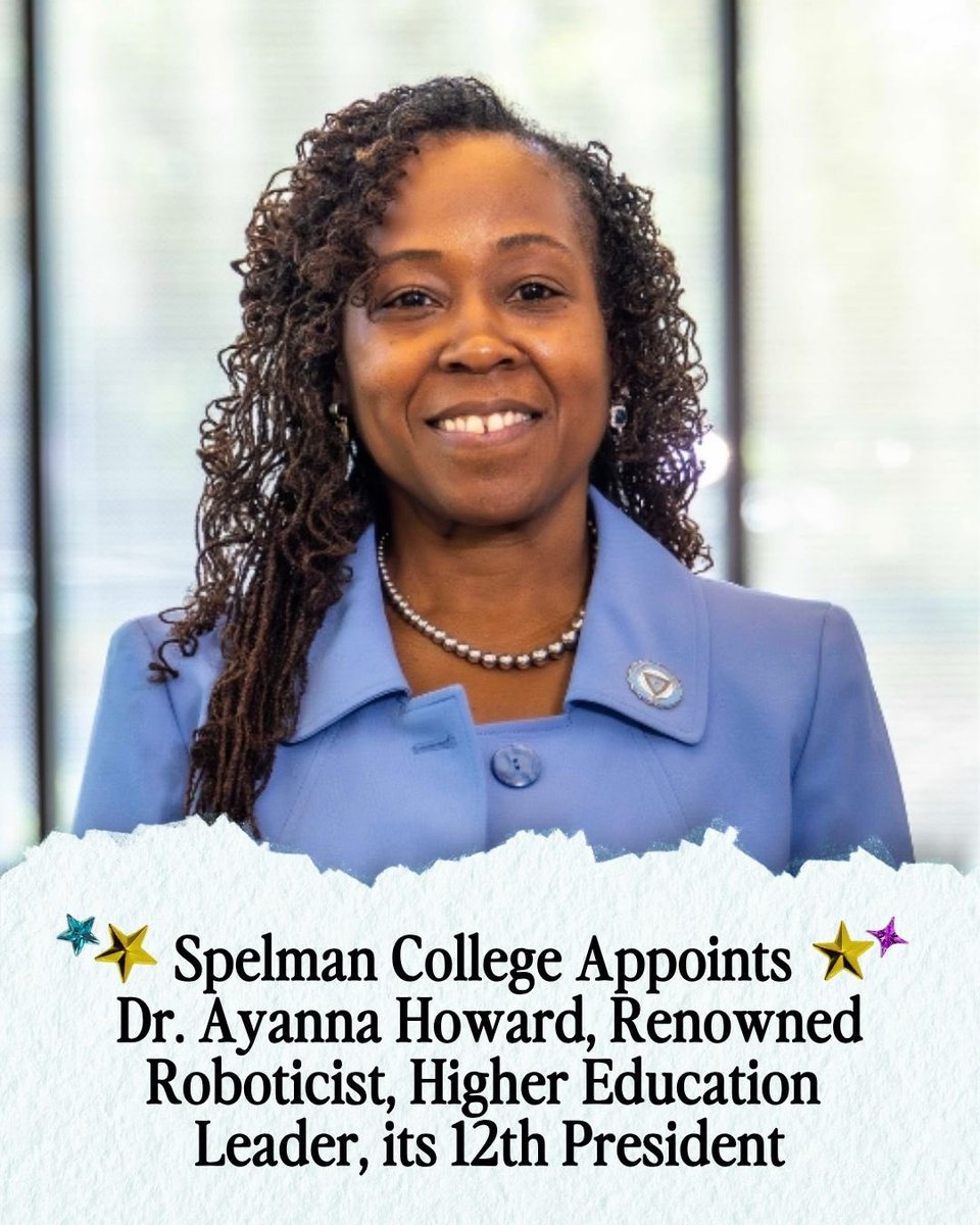 STEMGemsBook's tweet photo. Dr. Ayanna Howard, roboticist, AI pioneer, and former NASA engineer, has been named the 12th president of @SpelmanCollege. A historic appointment!

🔗 https://t.co/iqlMnYlEll https://t.co/SpHohXX9At