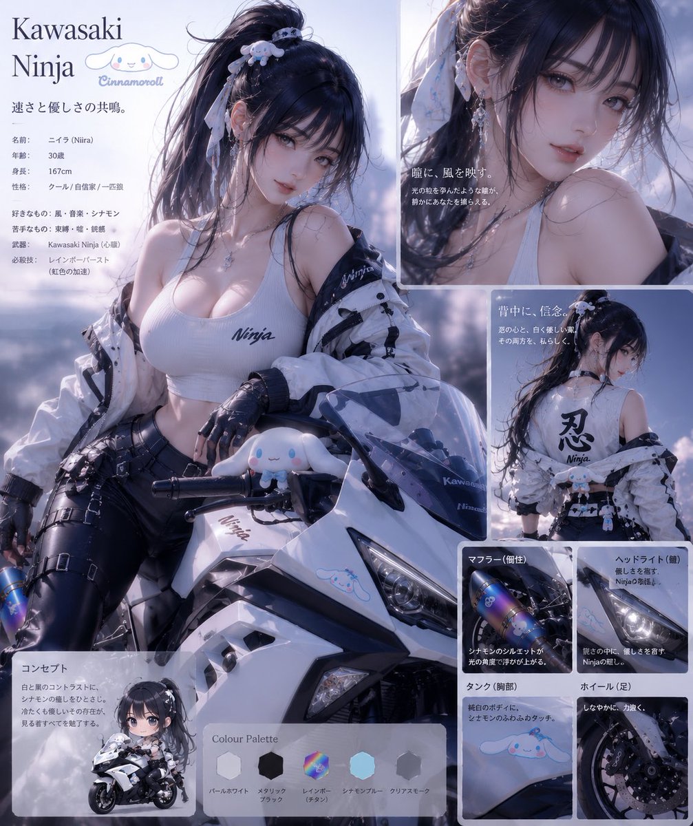 A_nagareboshi's tweet photo. 遊んでみました ૮ •͈ ·̫ •͈ ა

最近 流行りのバイク擬人化
私の愛車も擬人化〜✨

①シナモンだらけの女子になりました

男子にしてって入れたら

②クールな男子になりました

必殺技🌈レインボーバースト🌈

#バイク擬人化
#Kawasaki
#Ninja https://t.co/vIizwHdqwr
