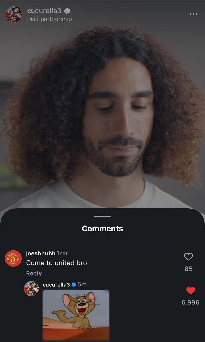 Playmaker8u's tweet photo. 📲Cucurella replies a fan asking him to join Man United 😅 https://t.co/SLMJSPaimP