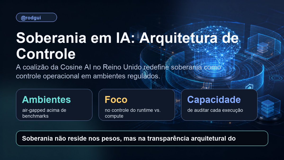 rodgui's tweet photo. Fronteiras de dados em ambientes air-gapped importam mais que benchmarks. A coalizão britânica da Cosine AI foca em governança para bancos: o compute é limitado, mas garante o controle do runtime. Soberania não reside nos pesos, mas na capacidade de auditar cada execução. https://t.co/Tr8EISOYT2