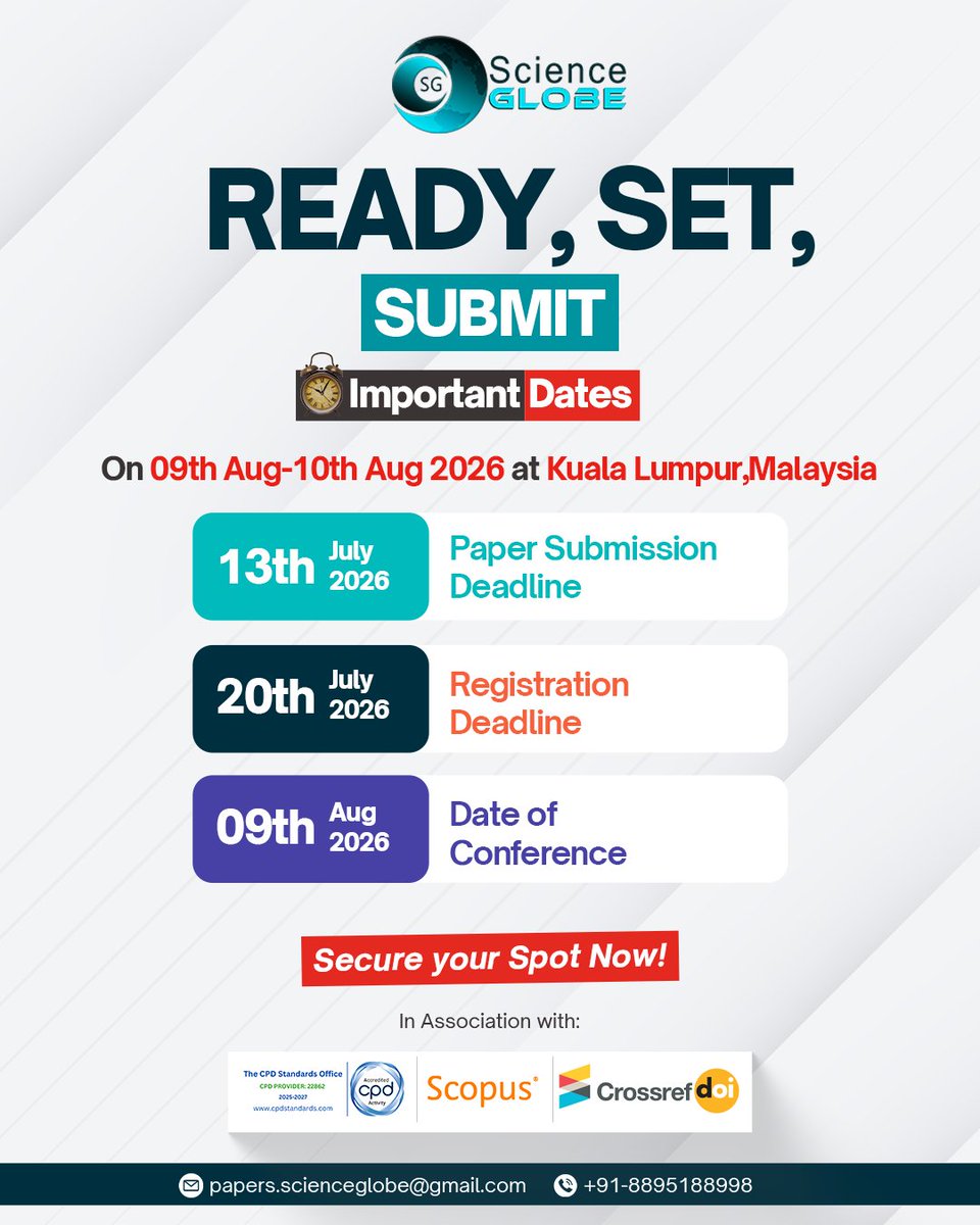 ScienceGlobe's tweet photo. The ScienceGlobe is delighted to announce the
🎓 International Conference on Basic and Applied Sciences (ICBAS 2026)
📅 09th–10th August 2026
📍 Kuala Lumpur, Malaysia 🇲🇾

🔗 Learn more &amp; register:
 https://t.co/YAeB1Rl5IY
🔖 #ICBAS2026 #ScienceGlobe #BasicAndAppliedSciences https://t.co/YBLkofxJnl