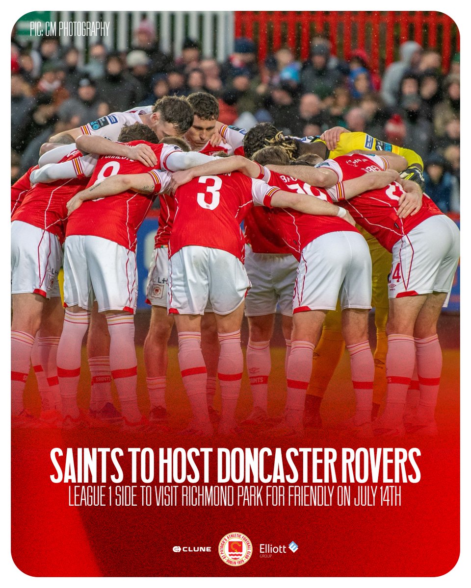 stpatsfc's tweet photo. ℹ️ We’ll face Doncaster Rovers in a friendly on Tuesday July 14th at 7.30pm Richmond Park as we welcome 2023 FAI Cup winner Jay McGrath & former Saint Darren Robinson back to Inchicore as part of @drfc_official‘s pre-season preparations for the new EFL League 1 campaign

Ticket details & pricing will be announced in due course

#StPatsFC 🔴⚪️

📸 CM Photography