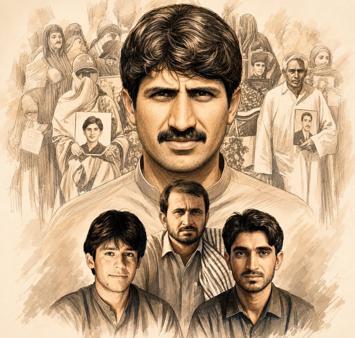 ShanzBal0ch's tweet photo. Behind bars, yet present in every conscious mind, they remain a symbol of unwavering commitment and resilience through years. Their sacrifices inspired a generation to stand and resist.

#BalochMissingPersonsDay
#EndEnforcedDisappearances https://t.co/4chHzrMWxm