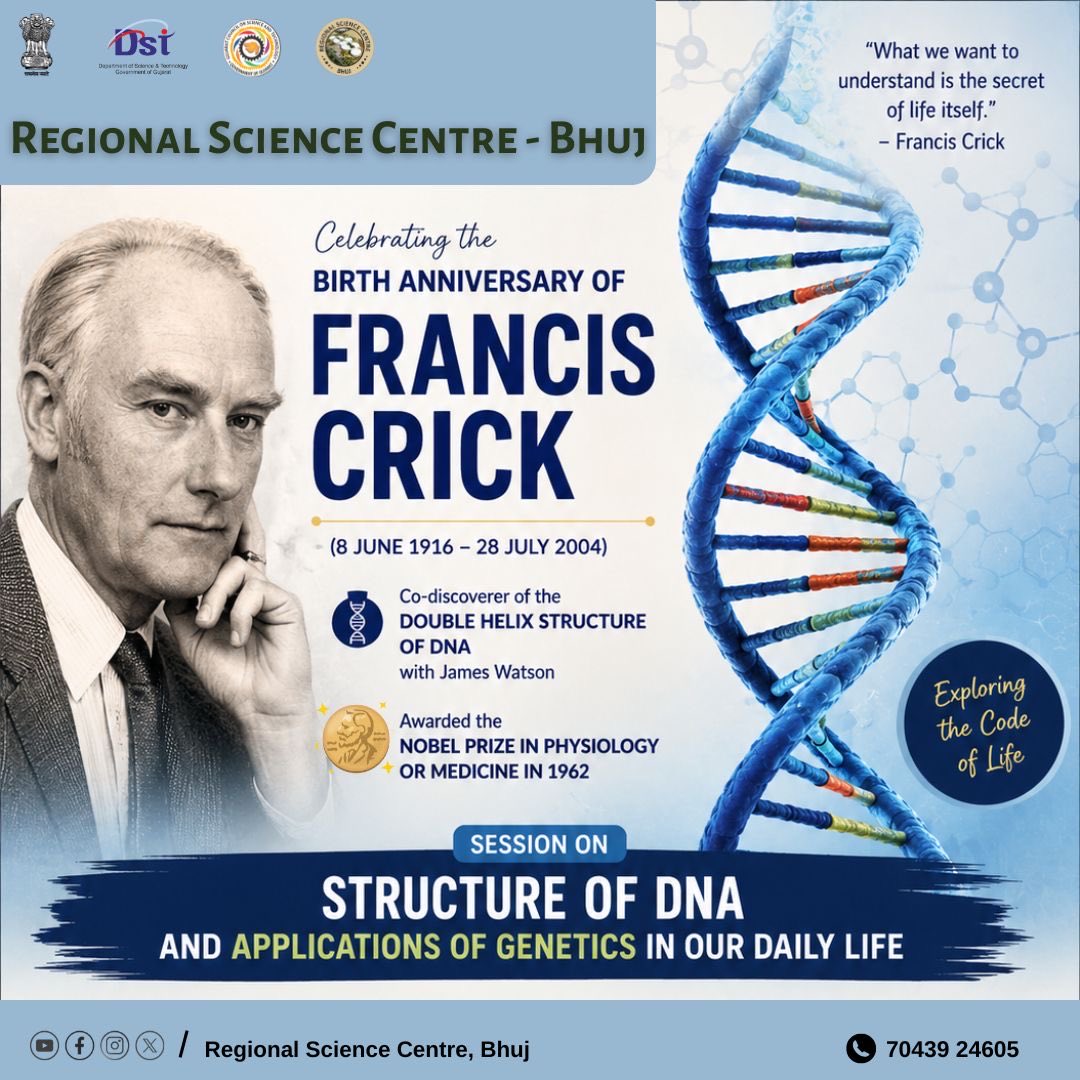 RscBhuj's tweet photo. As a part of celebrating birth anniversary of #FrancisCrick, the co-discoverer of the DNA double helix structure, @Rscbhuj conducted informative session on the structure of #DNA and the role of #genetics in our daily lives.

@NobelPrize
@genome_gov
@NIH
@DBTIndia https://t.co/8Y0bCSKpdw