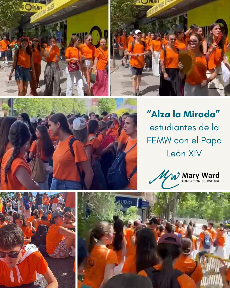 Congr_Jesu_SP's tweet photo. Bajo el lema "Alza la mirada", los colegios de la @femaryward participan con entusiasmo en los encuentros de la visita del Papa León XIV a Madrid. Jóvenes de todos sus centros en España han viajado a la capital para vivir la vigilia y la Eucaristía del domingo con el Santo Padre https://t.co/5vIzd3i4bG