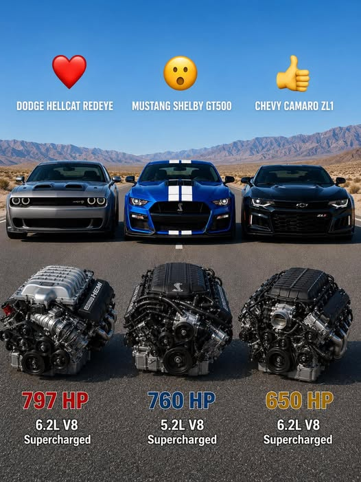 StephanieHeavin's tweet photo. Dodge Challenger SRT Hellcat Redeye
Ford Mustang Shelby GT500
Chevrolet Camaro ZL1

#HellcatRedeye #ShelbyGT500 #CamaroZL1 #MuscleCars #SRTDad https://t.co/mJXGoa2GhN