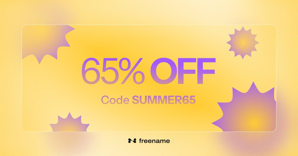 freename's tweet photo. We put 65% off the entire Web3 suite and zero minimum spend in the same promo. Yes, we're okay. 

Every product. Every tool. 65% off. Zero catch. Earn forever. SUMMER65 - live till June 30. https://t.co/ZbfqODE8HG