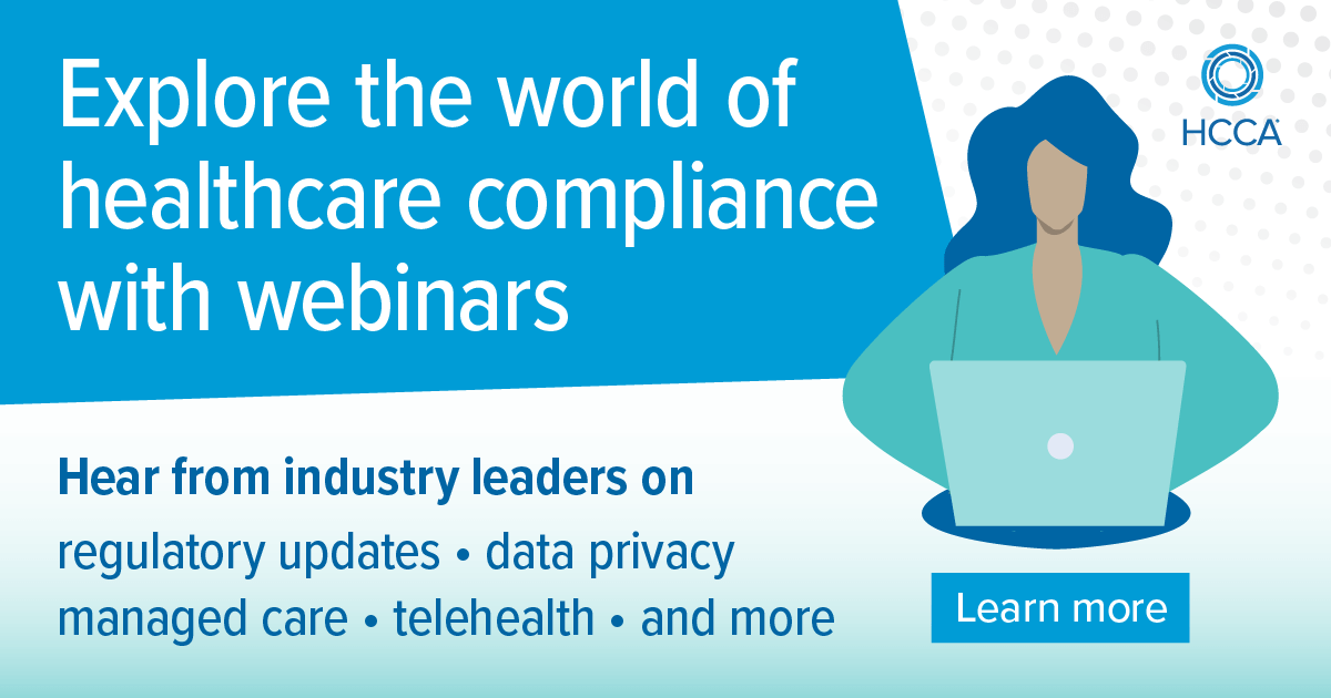 theHCCA's tweet photo. 🎓 Earn live CEUs from your desk and stay ahead of today's trending topics. 

HCCA's upcoming webinars cover ethics leadership, anti-harassment, AI governance, and risk assessment frameworks. Open to all, HCCA members get four free sessions per year. 
https://t.co/eFMl1iKc1s https://t.co/xmtQlwGMIf
