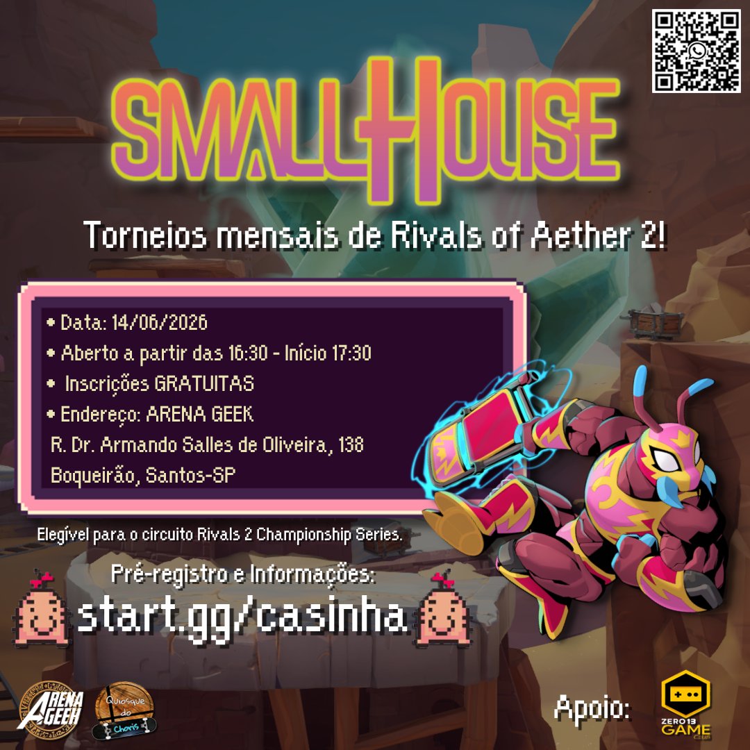smash_baixada's tweet photo. VEM AÍ A EDIÇÃO Nº 24 DO SMALL HOUSE!!!

Torneio mensal de #SmashBrosUltimate e #Rivals2 na Arena Geek - Santos-SP.

📅 Dia 14/06 (Domingo)
🕓 Aberto a partir das 16:30 - Início 17:30
📝 Valor de Inscrição: SSBU - R$15 | Rivals 2 - Gratuito

Mais informações abaixo!
⬇⬇⬇ https://t.co/KUVmqa9i6G