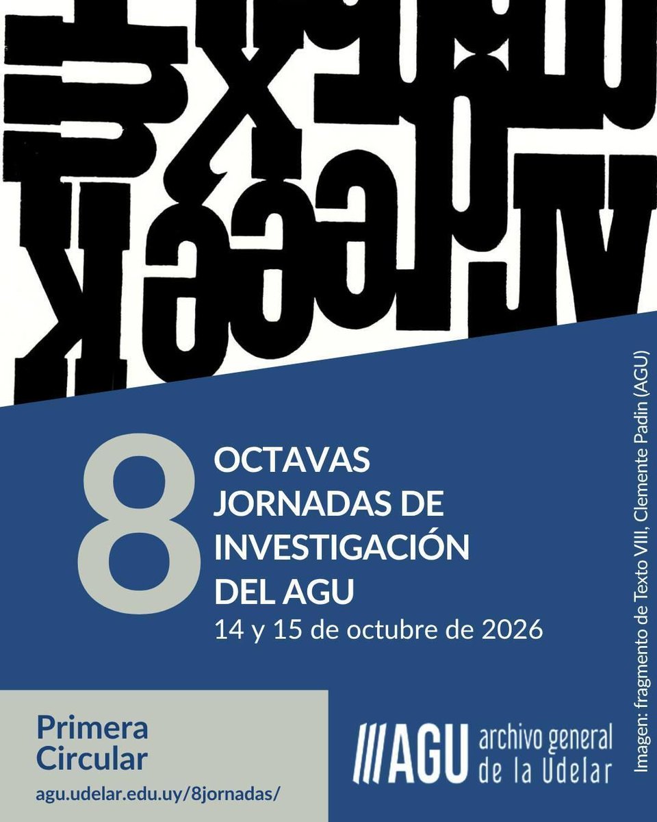 agudelar's tweet photo. Recordamos que hasta el 22 de junio se reciben resúmenes para las Octavas Jornadas de Investigación del AGU, que se realizarán entre el el 14 y el 15/10.

La primera circular está disponible en https://t.co/oTy6LGGIWb

Para más información, escribir a jornadas.agu@gmail.com https://t.co/VdLdD2QBdX