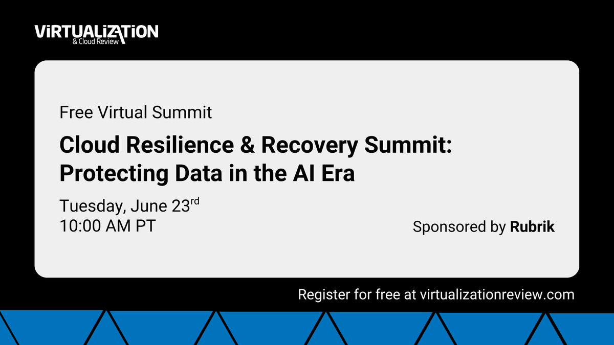 VirtReview's tweet photo. Cloud complexity is growing fast in the AI era.

Join us and sponsor @rubrikInc on June 23rd for this FREE virtual summit on cloud resilience, cyber recovery and protecting critical data.

Register now: https://t.co/UW5gn5oBxC

#CloudSecurity #CyberRecovery #DataProtection https://t.co/8mnwNiLuv8
