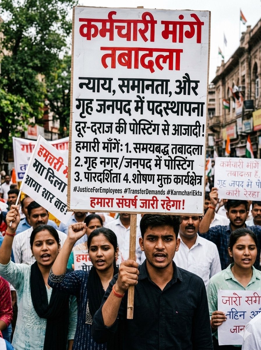 LaduGodara3's tweet photo. राजस्थान सरकार से मांग है कि कर्मचारियों की जायज़ मांगों पर सकारात्मक विचार करते हुए तबादलों पर लगी रोक को हटाया जाए। 
स्थानांतरण केवल प्रशासनिक प्रक्रिया नहीं, बल्कि कर्मचारियों और उनके परिवारों की आवश्यकताओं से भी जुड़ा विषय है।

#कर्मचारी_मांगे_तबादला
#कर्मचारी_मांगे_तबादला https://t.co/xmHnsMtEBi