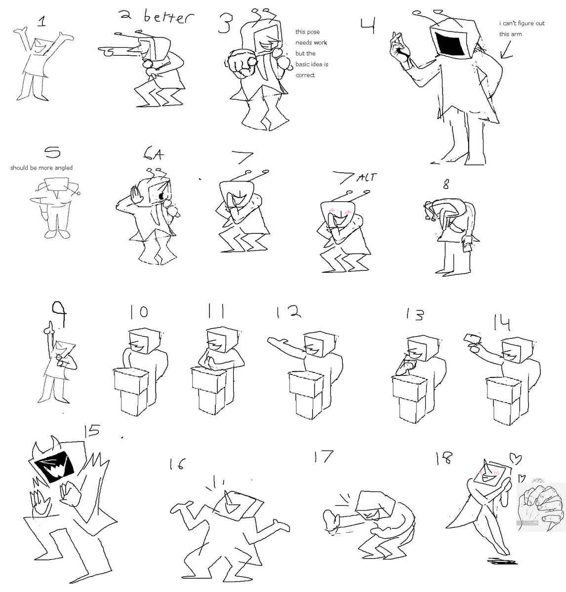 PIXELATEDCROWN's tweet photo. Here are some of the Paint sketches Toby drew to help me with specific Tenna poses! I love seeing his drawings LOL, genuinely really good and evocative 👍 https://t.co/tbdc5N7HGm