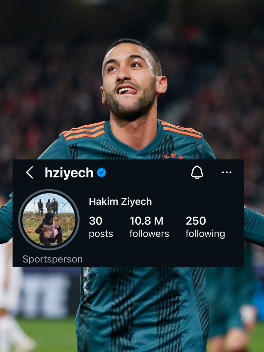 Andzace's tweet photo. 🔵⚪️FORMER CHELSEA PLAYER, HAKIM ZIYECH JUST POST THIS PICTURE ON INSTAGRAM 

HE CHANGED HIS PROFILE PICTURE ON INSTAGRAM WITH THE PHOTO OF A PAIESTlNlAN CHILD HOLDING A BOOK WHILE LOOKING BACK AT THE ARMED lSRAELI 🇮🇱 SOLDIERS https://t.co/lrK35eV22i