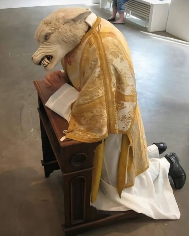 pmamtraveller's tweet photo. Wolf-Sheep-Priest by Deborah Sengl https://t.co/ZtTZ6JazDB