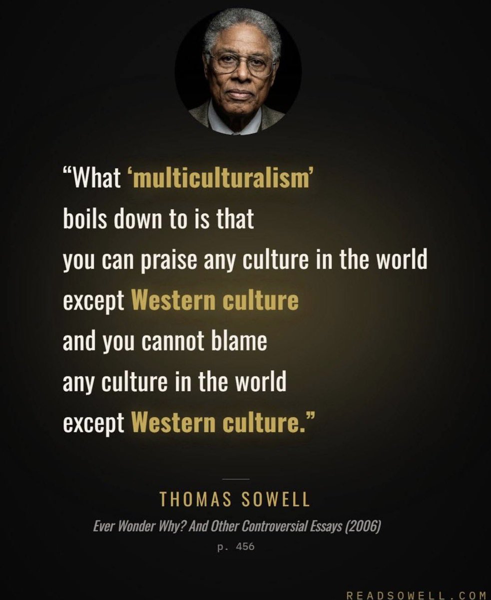 rbeltranr's tweet photo. “La cita argumenta que el multiculturalismo moderno a menudo aplica un doble rasero, promoviendo la alabanza de cualquier cultura excepto la occidental y la crítica de la cultura occidental por encima de otras.” https://t.co/lSymsLDrSH