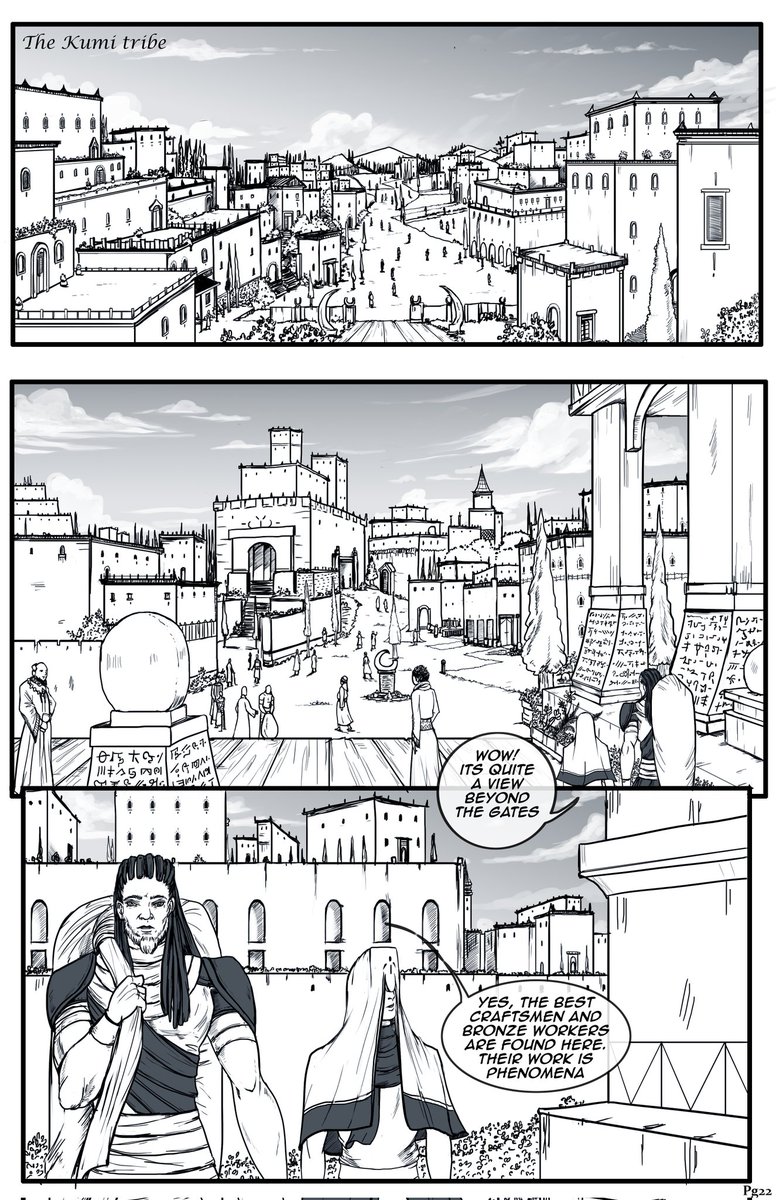 ZtadOfficial's tweet photo. KATONGO Eps 1 continuous (Pg 22-24). Nkemji and Kishani continue their journey through the Kumi tribe to meet the Kanikeng...what challenges await them?
#katongo #africanfantasy #indiecomics #digitalarts #blackcomics https://t.co/AAkkp6pGd6