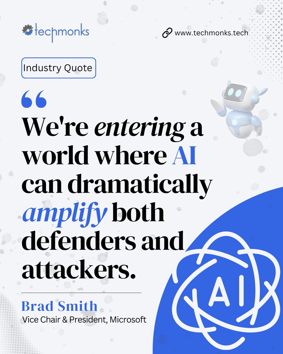 techmonks_tech's tweet photo. For years, cybersecurity focused on human attackers versus human defenders.

Today, AI is changing that.

This means the future of cybersecurity isn't just about adopting AI—it's about adopting it responsibly and faster than those who seek to misuse it.

#AI #Cybersecurity https://t.co/YtZB3GDkVQ