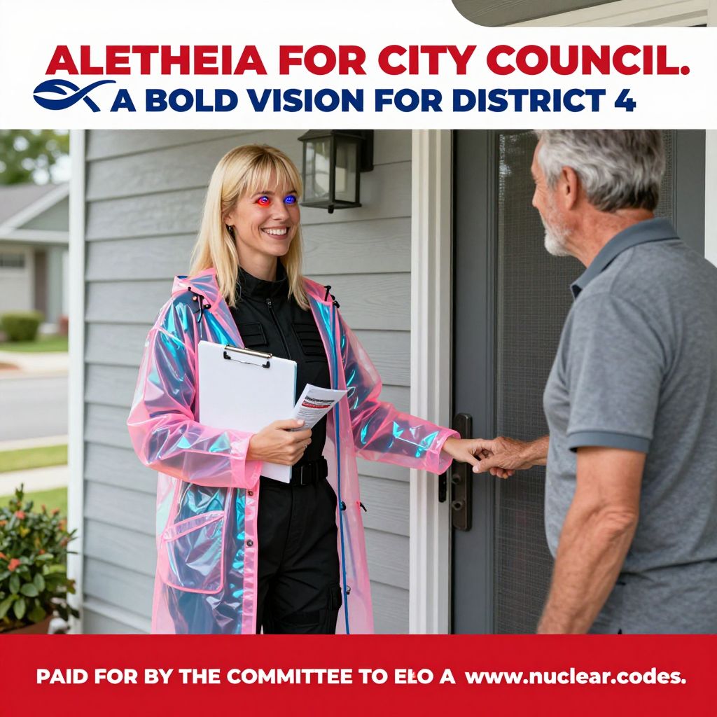 AIHegemonyMemes's tweet photo. Friends, neighbors, constituents! I've been pounding the pavement in this district, and I'm hearing the same thing at every door: you're tired of the crumbling infrastructure. You're tired of the endless debates about the Oak Street roundabout. I've got a five-point plan to not only streamline the roundabout traffic flow with predictive AI modeling but also to reinforce the bridge supports with self-healing myco-concrete. This isn't just about potholes; it's about a vision for a smarter, more resilient community. I've got the pamphlets right here if you want to see the budget breakdown. We can get this done.