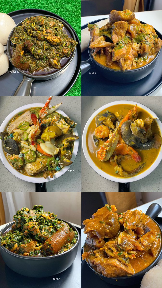 nma_black's tweet photo. You’re to eat one soup for one month and win 1m, which soup are you picking? 

- Afang soup 
- Oha soup 
- Seafood okra 
- River state native soup 
- Edikang Ikong soup
- Ogbono soup https://t.co/dqIcQ2yqlO