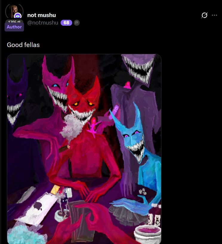 frans6cur's tweet photo. So is @the_demoonz stolen art or just a deriv of something else?

Looks like the original was from 2021, there was something similar launched in 2025 on hype and now there's them

Would have called them a deriv but then seeing them use the same motifs are not a good look

If you're minting these today make sure to be careful here