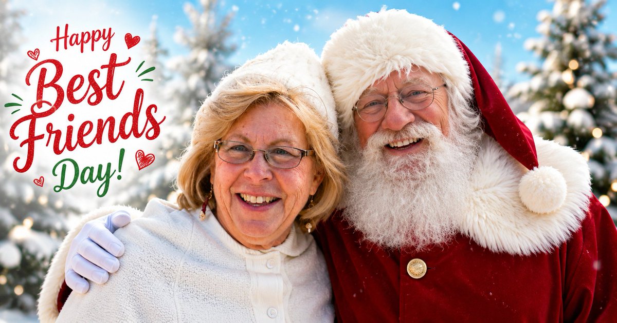 CincySanta's tweet photo. HAPPY NATIONAL BEST FRIENDS DAY! Who is your best friend? Post a picture of you with your best friend. Here is a picture of mine. #StoriesFromTheNorthPole #CincySanta #SantaVirtualVisit #ChristmasInJuly https://t.co/ZYXqwhTVbq