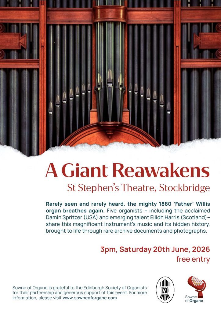 OldEdinClub's tweet photo. A Giant Reawakens. Free event at St Stephens Theatre in Stockbridge, 20th June at 3 p.m. A chance to hear and appreciate this historic instrument, played by 5 organists. https://t.co/pmDzOKiC3f