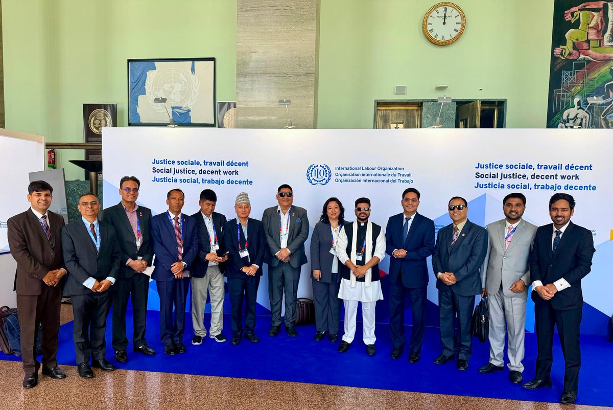pmngeneva's tweet photo. Minister for Ministry of Youth, Labour &amp; Employment and the leader of Nepali Delegation, Hon’ble Mr. Ramjee Yadav addressed the 114th International Labour Conference #ILC2026 today, called for social dialogue, strong @ilo &amp; decent jobs for all.

@RPDSUBEDI @MofaNepal @MoYLE_Nepal https://t.co/V3NVkfKidj