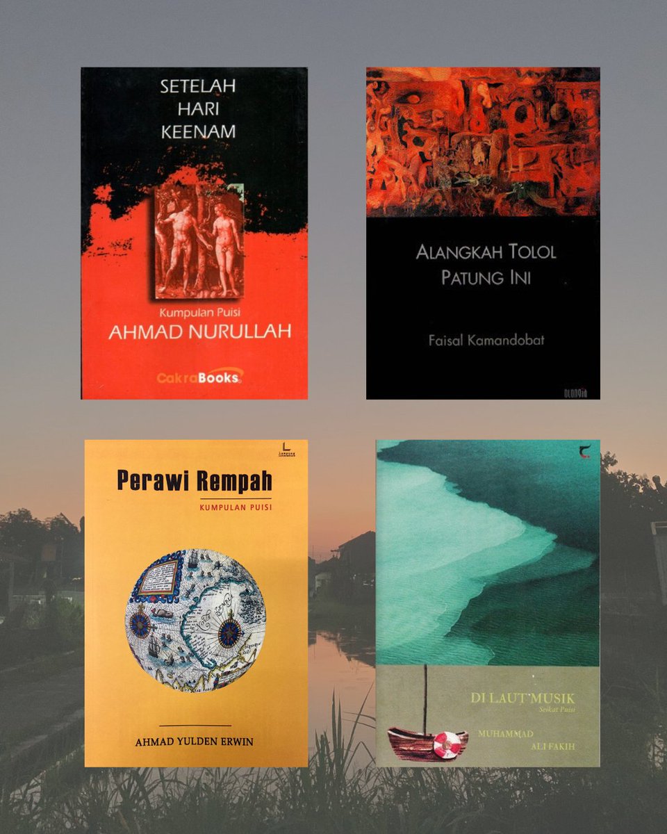 daruzarmedian's tweet photo. 50 BUKU KUMPULAN PUISI TERBAIK DARI PENULIS INDONESIA (Ini menurut versiku dan urutannya ‘mungkin’ tidak menunjukkan peringkat)

1. Setelah Hari Keenam – Ahmad Nurullah
2. Alangkah Tololnya Patung Ini – Faisal Kamandobat
3. Di Laut Musik – Muhammad Ali Fakih
4. Perawi Rempah – Ahmad Yulden Erwin
5. Misa Arwah – Dea Anugrah
6. Buku tentang Ruang – Avianti Armand
7. Kematian Kecil Kartosoewiryo – Trianto Tri Wikromo
8. Sajak-Sajak Lengkap 1961-2001 – Goenawan Mohamad
9. Melihat Api Bekerja – Aan Mansyur
10. Melodia – Umbu Landu Paranggi

(lanjut...)